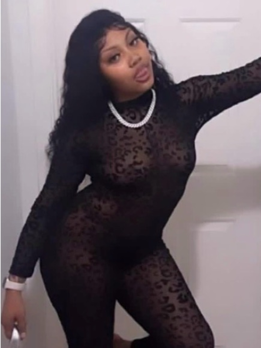 Black Sheer Lace Fitted Jumpsuit - Women's